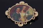 Broche - 14 karaat Geel goud - Parelmoer portret, Handtassen en Accessoires, Antieke sieraden