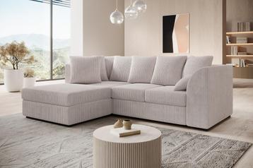 Hoekbank beige ribstof hoekzetel hoeksalon met poef, Verzenden