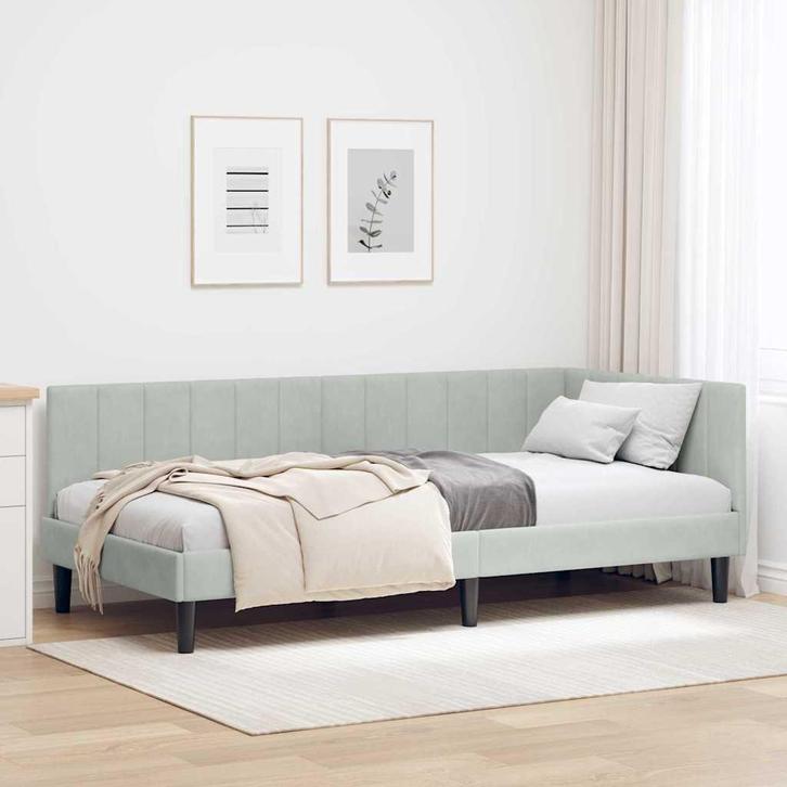 vidaXL Hoek Bed Frame met hoofdeinde Lichtgrijs 90 cm x 200, Huis en Inrichting, Slaapkamer | Bedden, Nieuw, Verzenden