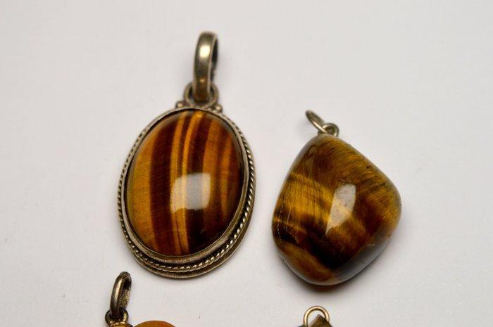 925 zilver - tijgeroog, Shiva-oog schelp, agaat - Lot van 4, Verzamelen, Mineralen en Fossielen