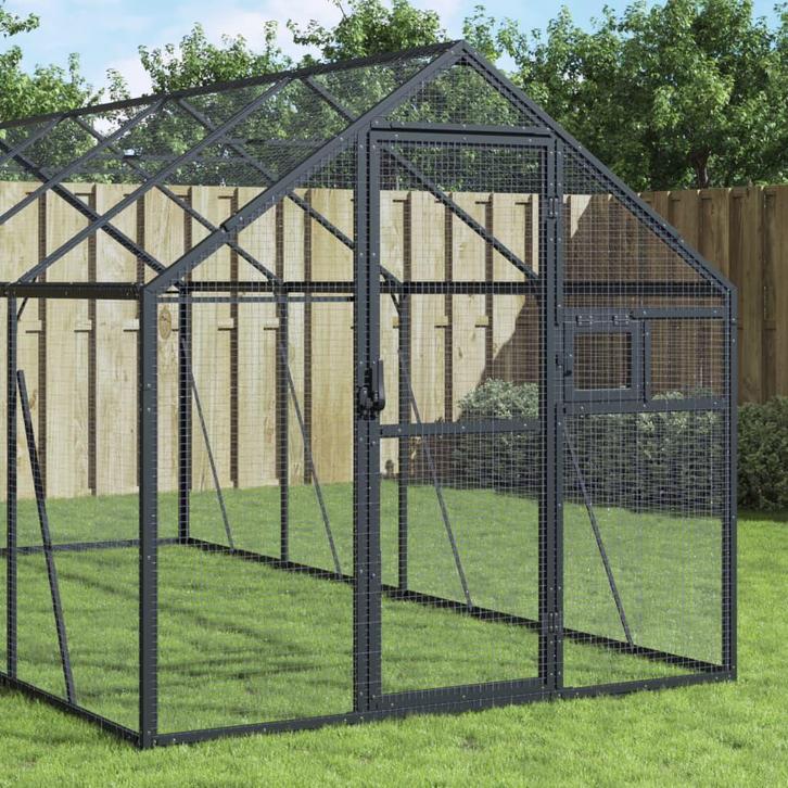vidaXL Volière 1,79x8x1,85 m aluminium antracietkleurig, Dieren en Toebehoren, Vogels | Toebehoren, Nieuw, Verzenden