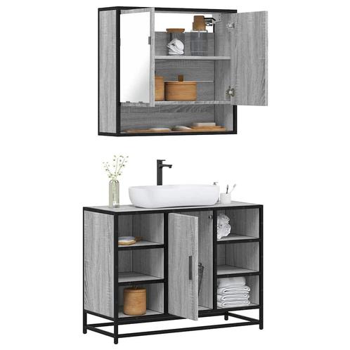 vidaXL 2-delige Badkamermeubelset bewerkt hout grijs sonoma, Huis en Inrichting, Badkamer | Badkamermeubels, Nieuw, Verzenden