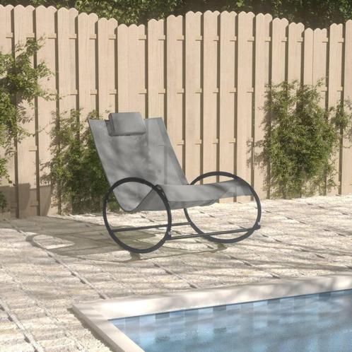 vidaXL Ligstoel met kussen staal en textileen grijs, Jardin & Terrasse, Chaises longues, Envoi