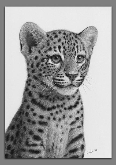 Schu - Leopard cub, Antiek en Kunst, Kunst | Schilderijen | Modern