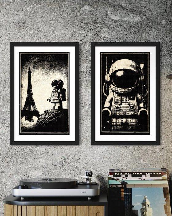 Æ (XX-XXI) - 2 x mixed media artworks - Lego Space - Signed,, Kinderen en Baby's, Speelgoed | Duplo en Lego
