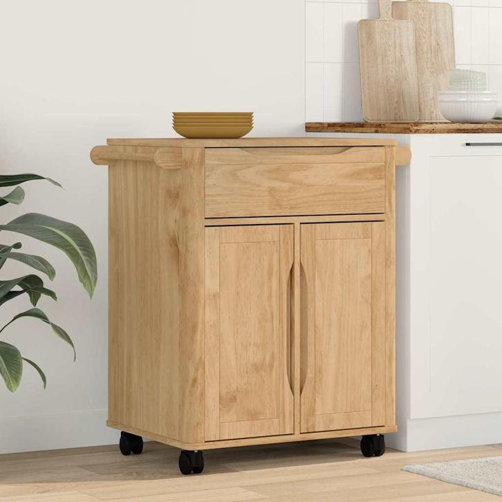 vidaXL Keuken Trolley Wasbruin 72,5 x 45 x 80 cm Massief, Huis en Inrichting, Keuken | Keukenbenodigdheden, Nieuw, Verzenden