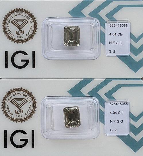 2 pcs Diamant  (Natuurlijk gekleurd)  - 8.08 ct - Smaragd -, Handtassen en Accessoires, Edelstenen