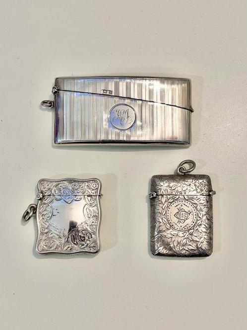 Antique 925/1000 silver set: 1 card holder and 2 vesta cases, Antiek en Kunst, Antiek | Zilver en Goud