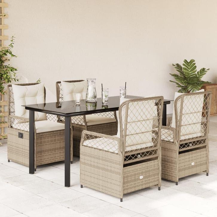 vidaXL 5-delige Tuinset met kussens poly rattan beige, Jardin & Terrasse, Ensembles de jardin, Envoi