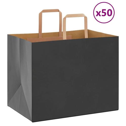 vidaXL Papieren zakken 50 st met hengsels 32x22x24 cm zwart, Diversen, Cadeauverpakkingen, Nieuw, Verzenden