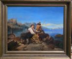 Europese school (XIX) - Marina con pescatori, Antiek en Kunst