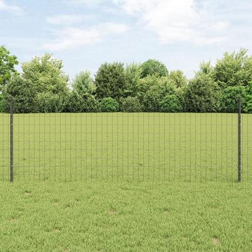 vidaXL Euro Hek met 5 U-Palen Grijs 0.8x10 m Staal, Tuin en Terras, Palen, Balken en Planken, Nieuw, Verzenden