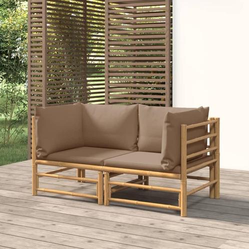 vidaXL Tuinhoekbanken 2 st met kussens bamboe taupe, Tuin en Terras, Tuinsets en Loungesets, Nieuw, Verzenden