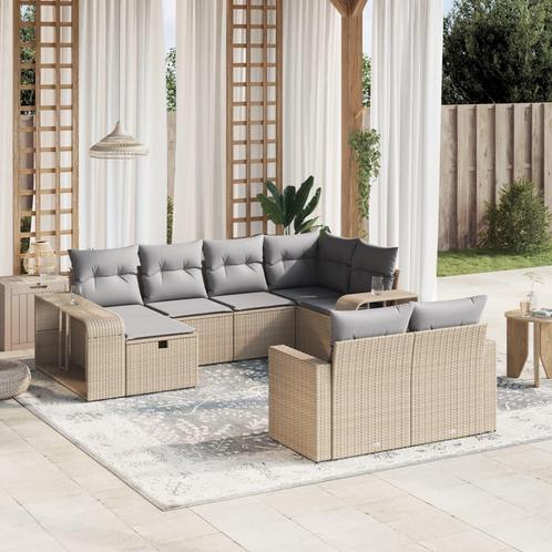 vidaXL 10-delige Loungeset met kussens poly rattan beige, Tuin en Terras, Tuinsets en Loungesets, Loungeset, Nieuw, Verzenden