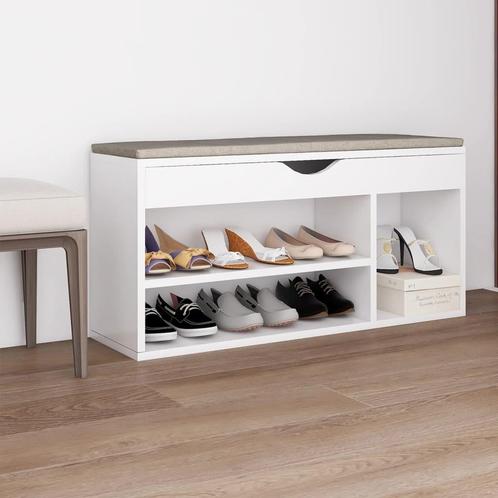 vidaXL Schoenenbank met kussen 104x30x49 cm bewerkt hout wit, Huis en Inrichting, Kasten | Schoenenkasten, Nieuw, Verzenden