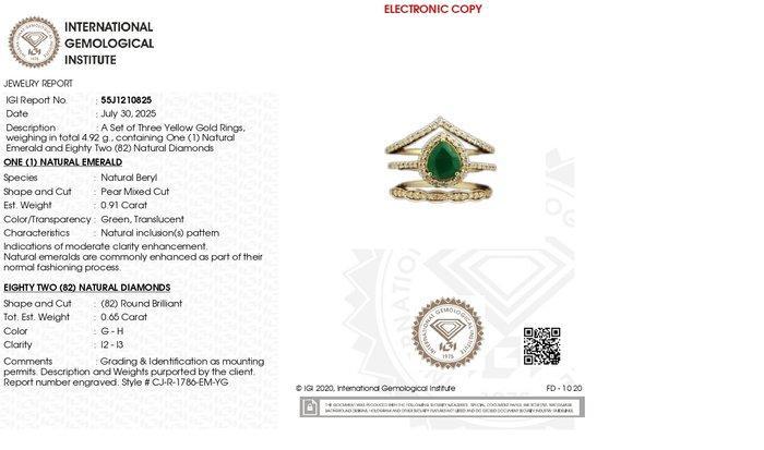 Trouwring - 14 karaat Geel goud - 1.56ct. tw. Smaragd -, Handtassen en Accessoires, Antieke sieraden