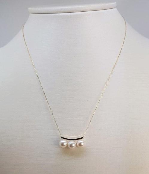 Collier - 18 carats Or jaune - Perles Akoya 6,5x7mm, Handtassen en Accessoires, Kettingen