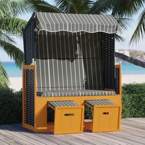 vidaXL Strandstoel met luifel poly rattan en hout zwart en, Tuin en Terras, Ligbedden, Nieuw, Verzenden