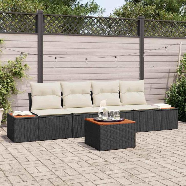 vidaXL Tuinbank Set met kussen met opslag 5 pcs Zwart Poly, Tuin en Terras, Tuinsets en Loungesets, Nieuw, Verzenden