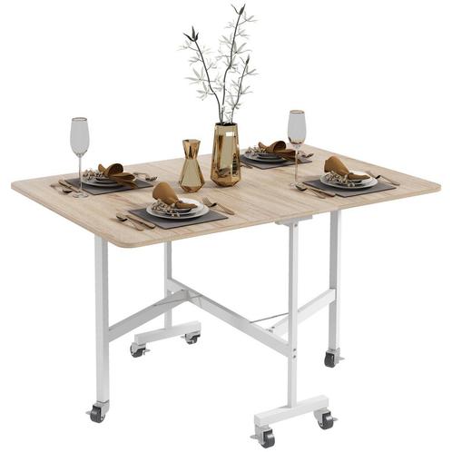 Eettafel - Opklapbaar - Wieltjes - Wit, Huis en Inrichting, Tafels | Eettafels, Nieuw, Ophalen of Verzenden
