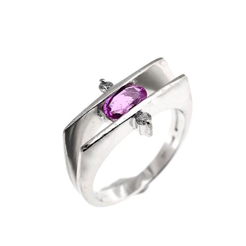 18 Krt. Witgouden ring | Roze saffier & Diamant 0,06 ct., Bijoux, Sacs & Beauté, Bagues, Enlèvement ou Envoi