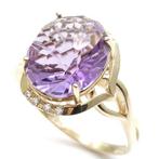 Ring - 14 karaat Geel goud Amethist - Diamant, Handtassen en Accessoires, Ringen, Nieuw