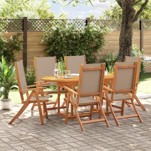 vidaXL 7-delige Tuinset massief acaciahout en textileen, Tuin en Terras, Tuinsets en Loungesets, Tuinset, Nieuw, Verzenden