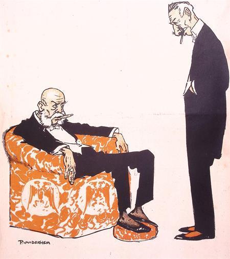 Rokende Wilhelm en Frans Jozef op spotprent (lijst optie), Antiek en Kunst, Kunst | Litho's en Zeefdrukken, Verzenden