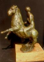 Beeld, Bronzen ruiter te paard. - 27 cm - Brons, Hout, Antiek en Kunst