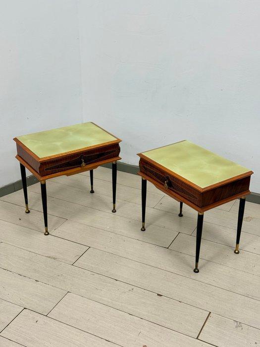 Nachtkastje - Hout, Messing, Glas - Een paar vintage, Antiek en Kunst, Kunst | Designobjecten