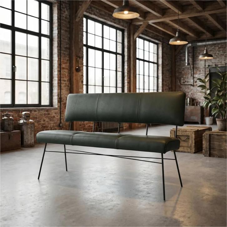 Leren eetkamerbank Solid - Hermes Verde (donkergroen) -, Huis en Inrichting, Stoelen, Nieuw, Leer, Ophalen of Verzenden