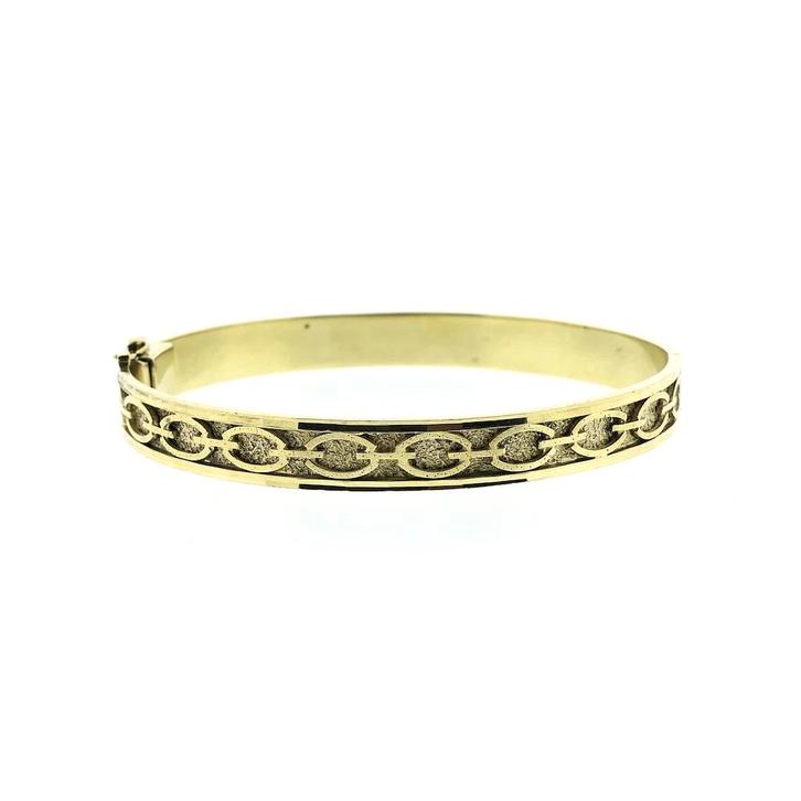 Gouden slavenarmband met gravures | Ø 60 mm (vintage), Handtassen en Accessoires, Armbanden, Overige kleuren, Gebruikt, Goud, Ophalen of Verzenden