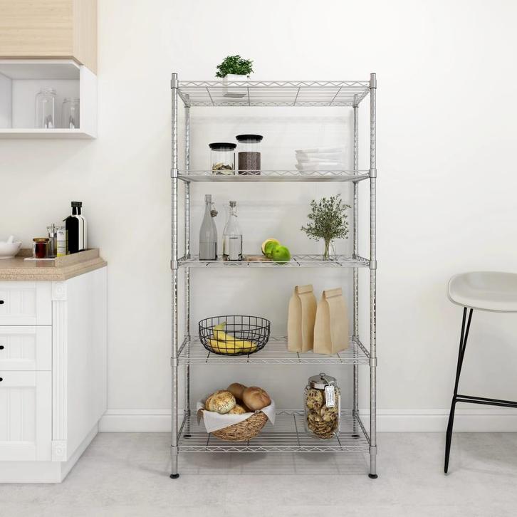 vidaXL Opbergrek 5-laags 250 kg 90x35x180 cm chroomkleurig, Huis en Inrichting, Kasten | Stellingkasten, Nieuw, Verzenden