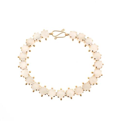 18 Krt. Gouden tennis armband met maansteen | 16,5 cm, Handtassen en Accessoires, Armbanden, Overige kleuren, Gebruikt, Met edelsteen