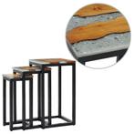 vidaXL Tables gigognes 3 pcs Bois de teck massif et, Huis en Inrichting, Verzenden