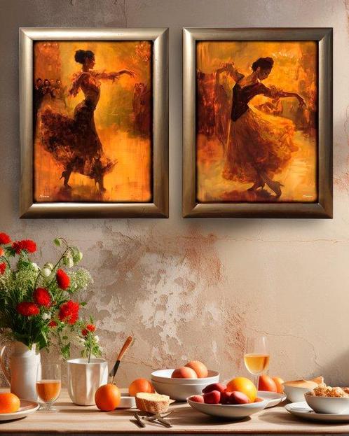 Ksavera - Belle Epoque DS0715 - diptych in gold frame, Huis en Inrichting, Overige Huis en Inrichting