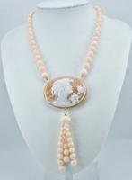 Koraal - Zilver, Verguld - Halsketting - Roze koraal en, Antiek en Kunst