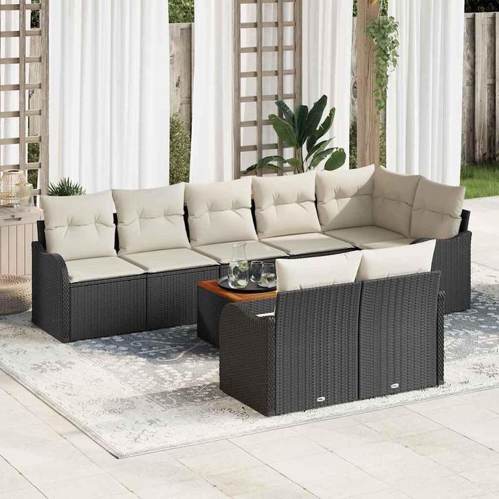 vidaXL Tuinbank Set met kussen 9 pcs Zwart poly rattan, Tuin en Terras, Tuinsets en Loungesets, Nieuw, Verzenden