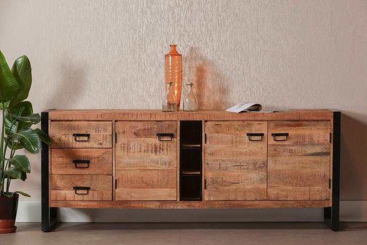 Dressoir Mangohout Kelvin 200 cm, Huis en Inrichting, Kasten | Dressoirs, Nieuw, Verzenden