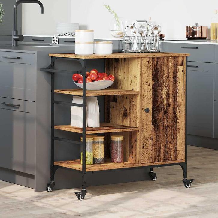 vidaXL Keuken Trolley Oud hout 87.5 x 38.5 x 84.5 cm Bewerkt, Huis en Inrichting, Keuken | Keukenbenodigdheden, Nieuw, Verzenden
