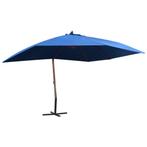 vidaXL Zweefparasol met houten paal 400x300 cm blauw, Verzenden