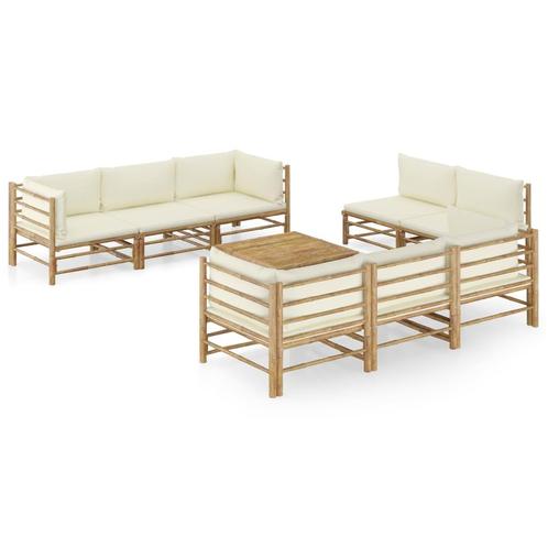 vidaXL 9-delige Loungeset met crÃ¨mewitte kussens bamboe, Tuin en Terras, Tuinsets en Loungesets, Loungeset, Nieuw, Verzenden