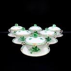 Herend - Set of Soup Cups with Rose Knob Lid and Saucers (18