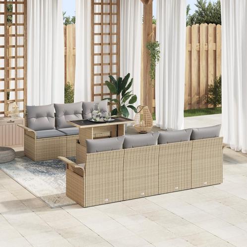 vidaXL 8-delige tuinset met kussens in beige poly rattan, Tuin en Terras, Tuinsets en Loungesets, Nieuw, Verzenden