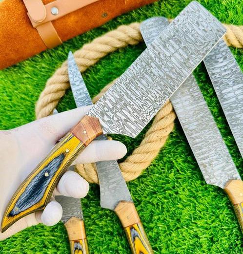 Gold Deer - 5 Piece professional knives set - Hammered Steel, Antiek en Kunst, Antiek | Keukengerei