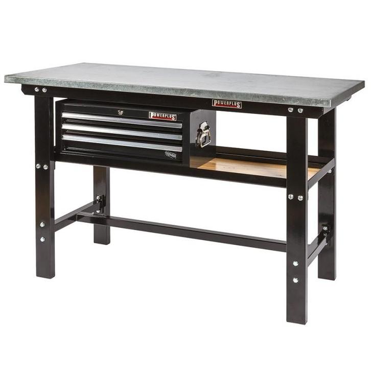 Werkbank zwart 150 cm met zinken werkblad en, Doe-het-zelf en Bouw, Werkbanken, Ophalen of Verzenden