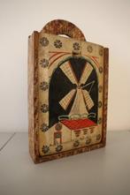 Mooie en zeldzame antieke houten schooltas met kuif en