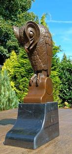 Sculpture, bijzondere bronzen uil - 26 cm - marbre en bronze, Antiquités & Art
