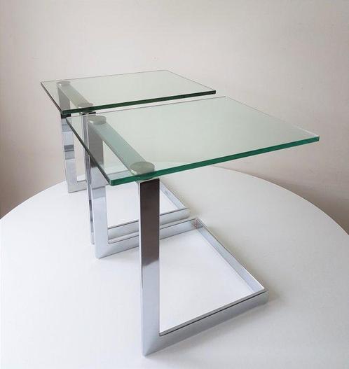 Gebra - Set bijzettafels (2) - Glas, Staal, Antiek en Kunst, Antiek | Meubels | Stoelen en Sofa's
