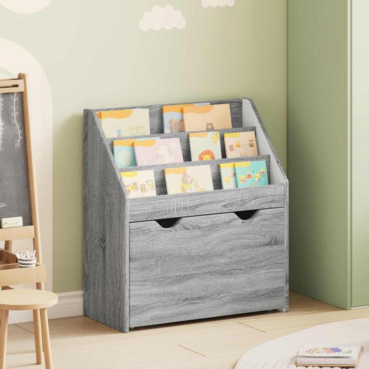 vidaXL Kinderboekenplank Grijs Sonoma 60 x 29,5 x 69 cm, Huis en Inrichting, Woonaccessoires | Krantenbakken en Lectuurbakken